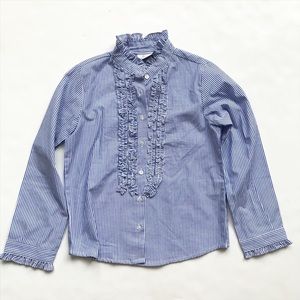 epk blue stripe ruffle button down shirt EUC 8Y